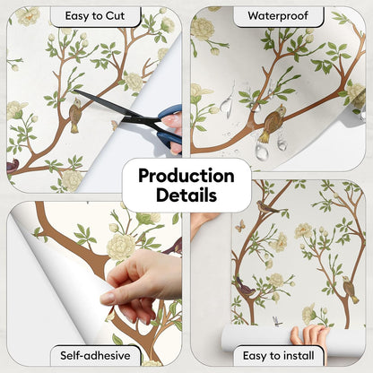 17"x118" Peel and Stick Wallpaper for Renter Friendly, Removable Wallpaper Peel and Stick, Self-Adhesive Textured Contact Paper for Walls, Cabinets, Countertops(Morning Song of Flowers)