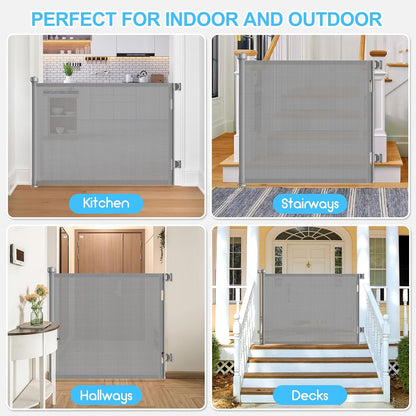 71 inch Retractable Baby Gates, EZIGO Extra Wide Baby Gate for Large Opening Extra Long Mesh Gate for Kids or Pet Dog Gate Child Safety Gate for Stairs Hallways Doorway Indoor Outdoor, Gray