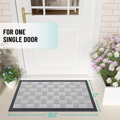 OLANLY Front Door Mat Outside Entrance 29.5x17, Absorbent, Heavy Duty Sturdy Natural Rubber Doormat Indoor Outdoor, Stain and Fade Resistant, Non-Slip Backing Low Profile Floor Mat for Entryway, Grey