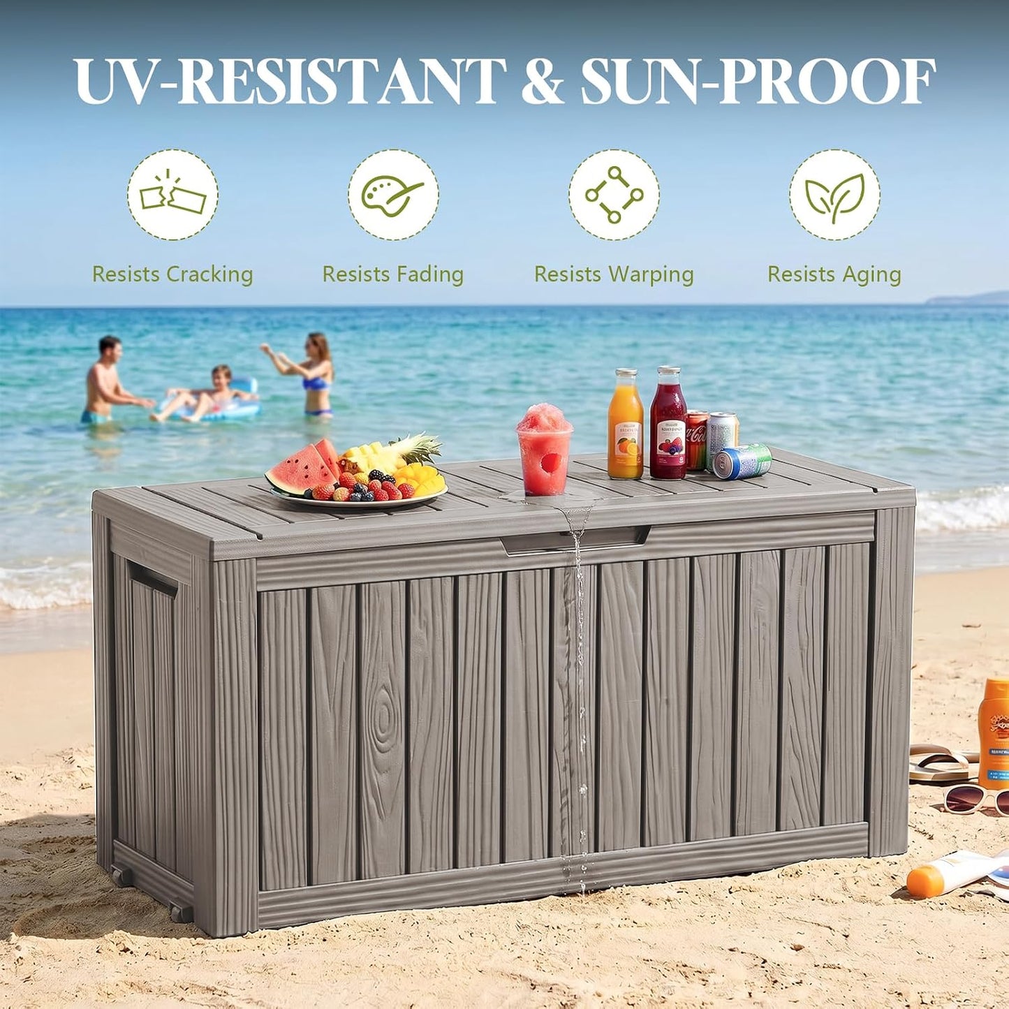 Waterproof Outdoor Storage Box Outside Deck Box Lockable Resin Bench UV Resistant Furniture Cushion Pool Tool Float Bin Patio Garden Porch (Black, 120 Gallon)
