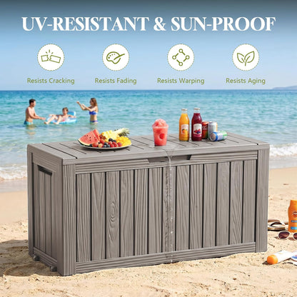 Waterproof Outdoor Storage Box Outside Deck Box Lockable Resin Bench UV Resistant Furniture Cushion Pool Tool Float Bin Patio Garden Porch (Black, 120 Gallon)