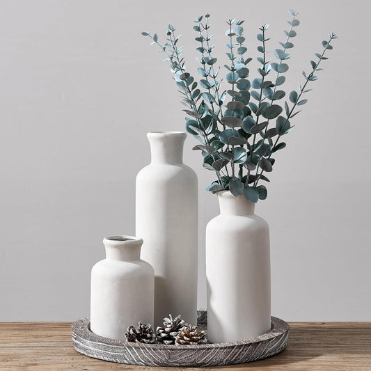 LUKA Ceramic Rustic Farmhouse Vase,Terracotta Vases for Decor,Vase Set of 3,Vases for Your Bedroom,Office,Living Room,Fireplace,Bookshelf Decor,Housewarming 10+7.5+5 Inch
