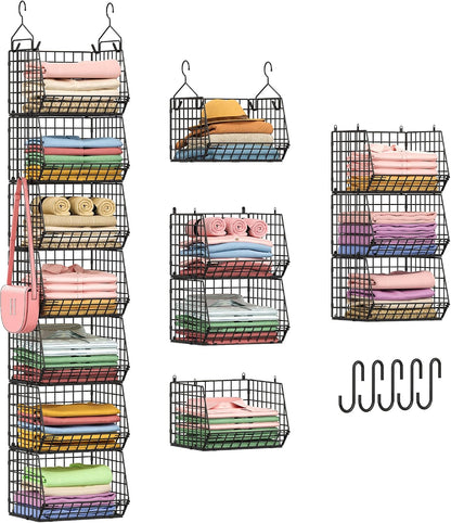 X-cosrack 3-Tier Hanging Closet Organizer, Laundry Room Organization | Space Saving Shelves with 1.65" Hook & 5 S-Hooks | Hanging Wire Baskets (12.4" W x 8.8" H x 10.24-11.8" D)