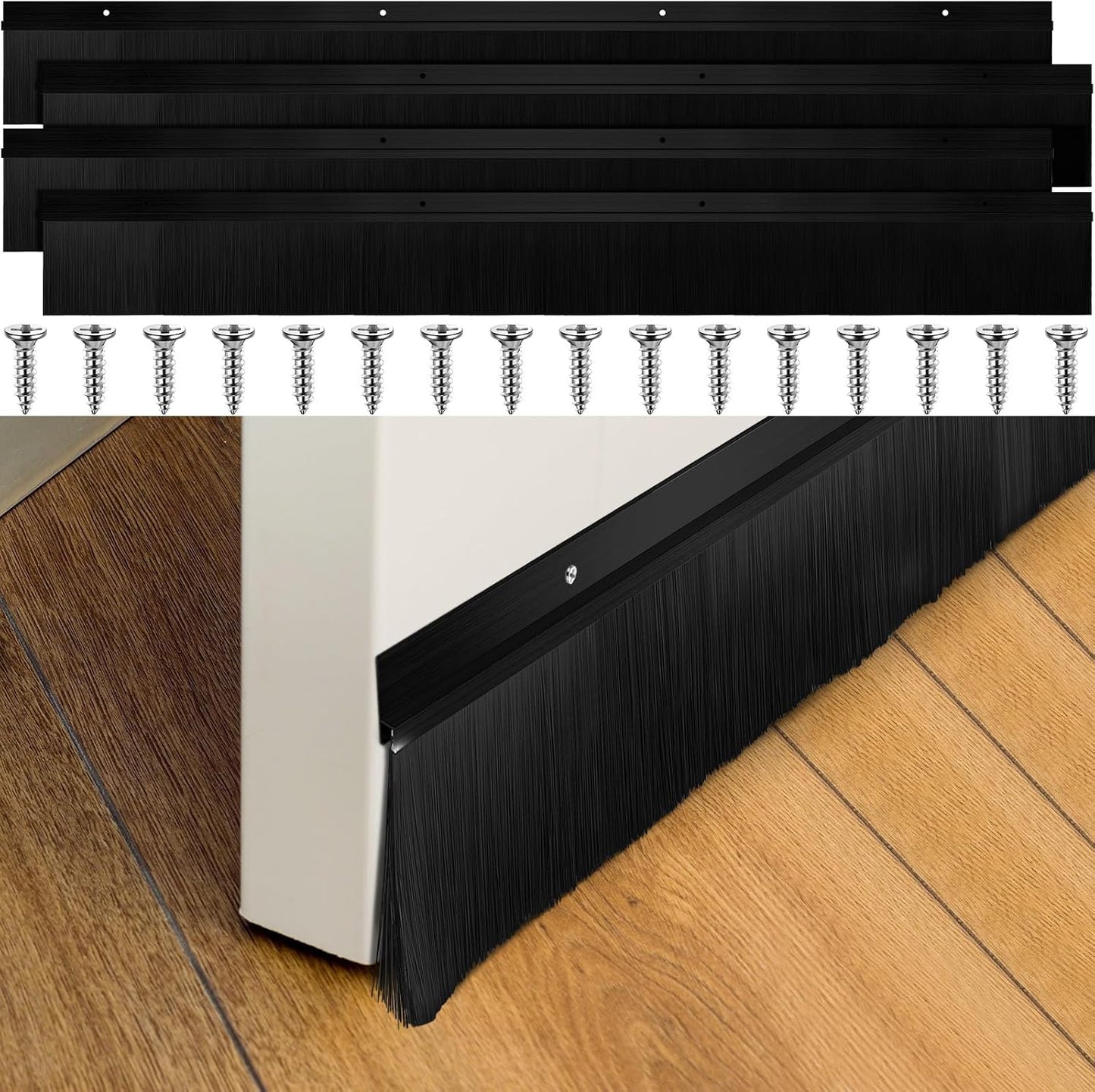 Frienda 2 Set Door Brush Bottom Sweep Brush Weather Stripping Aluminum Door Seal with Screws for Gaps up to 1 Inch, for Home, Commercial Gate, Fill Gaps Dust, Debris (1 x 36 Inch,Gray)