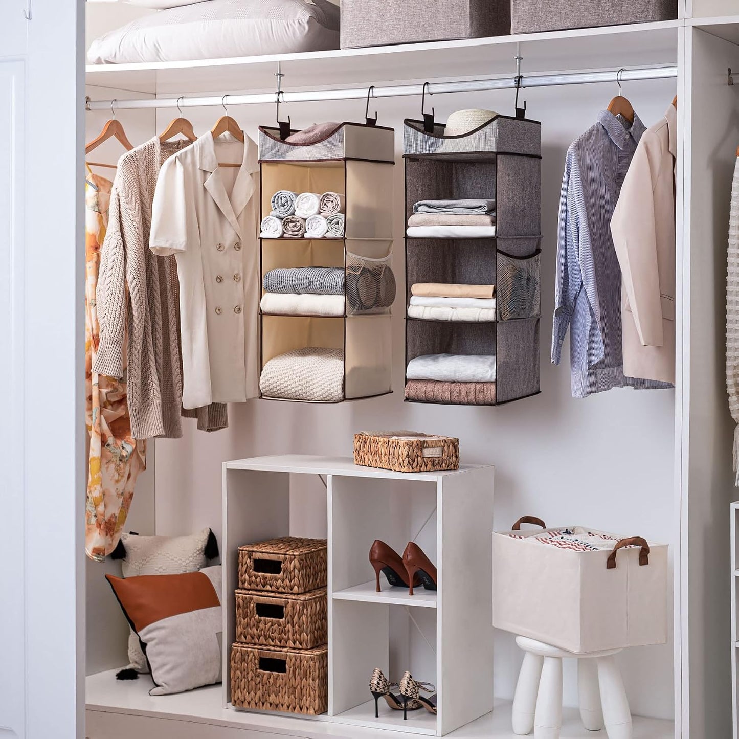StorageWorks Hanging Closet Organizer, 3-Shelf Hanging Closet Shelves with Top Shelf, 15 ¾"W x 12" D x 31" H, Extra-Large Space, Ivory White