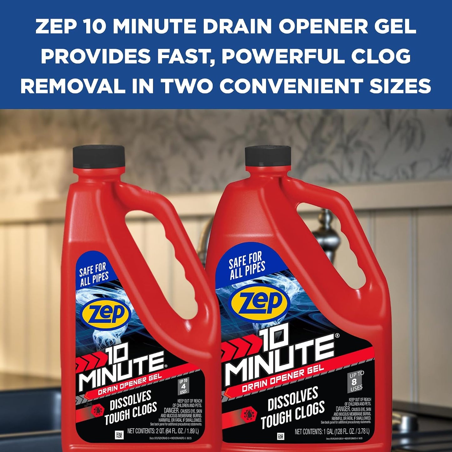 Zep 10 Minute Drain Opener Gel 64 Ounce - ZHCR64NG - Commercial Strength, Fast Acting and Safe for All Pipes