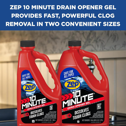 Zep 10 Minute Drain Opener Gel 64 Ounce - ZHCR64NG - Commercial Strength, Fast Acting and Safe for All Pipes