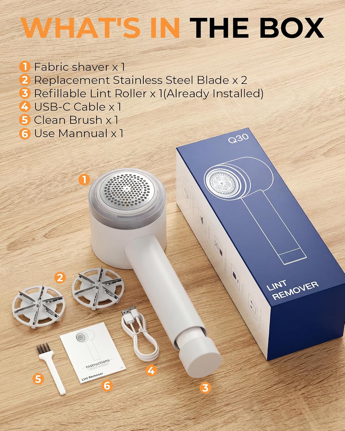 Fabric Shaver, Lint Remover Rechargeable, Electric Portable Sweater Defuzzer with 3 Speeds, 6 Leaf Blades, Digital LED Display to Remove Pilling for Clothes, Furniture, Sweater, Couch, Blanket