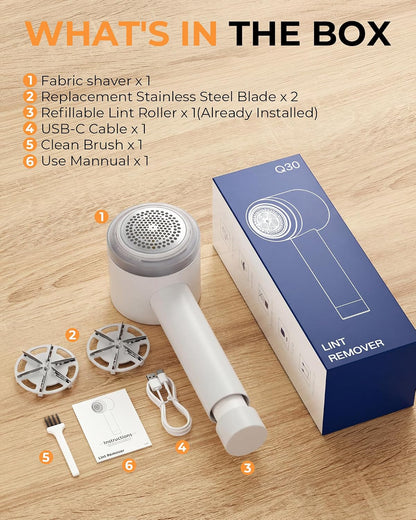 Fabric Shaver, Lint Remover Rechargeable, Electric Portable Sweater Defuzzer with 3 Speeds, 6 Leaf Blades, Digital LED Display to Remove Pilling for Clothes, Furniture, Sweater, Couch, Blanket