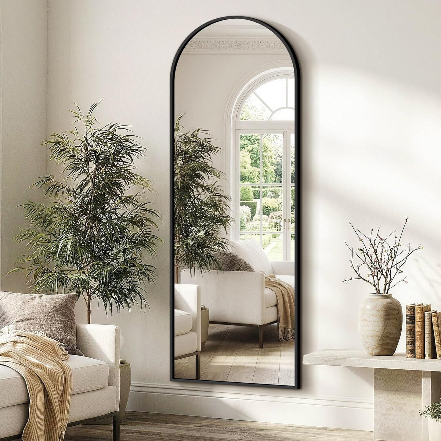FICTOR Arched Full Length Mirror 15" x 56", Full Body Floor Mirror with Adjustable Stand, Free Standing Mirror with Aluminum Frame for Bedroom, Living Room, Cloakroom, Gold
