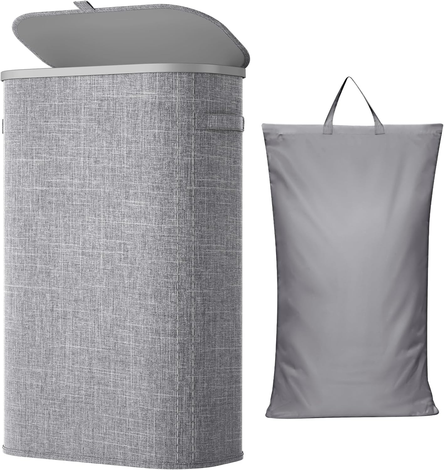 Lifewit Slim Laundry Basket with Lid, Narrow Laundry Hamper with Plastic Handles and Removable Bag, Tall Foldable Dirty Clothes Hampers for Laundry Room, Bedroom, Bathroom, Dorm, 65L Beige
