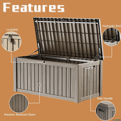 230 Gallon Large Outdoor Storage Box Waterproof, UV Resistant Resin Deck Box with Hydraulic Rod & Lockable Latch for Patio Furniture, Outside Storage Box for Garden Tools, Patio Cushions, Black