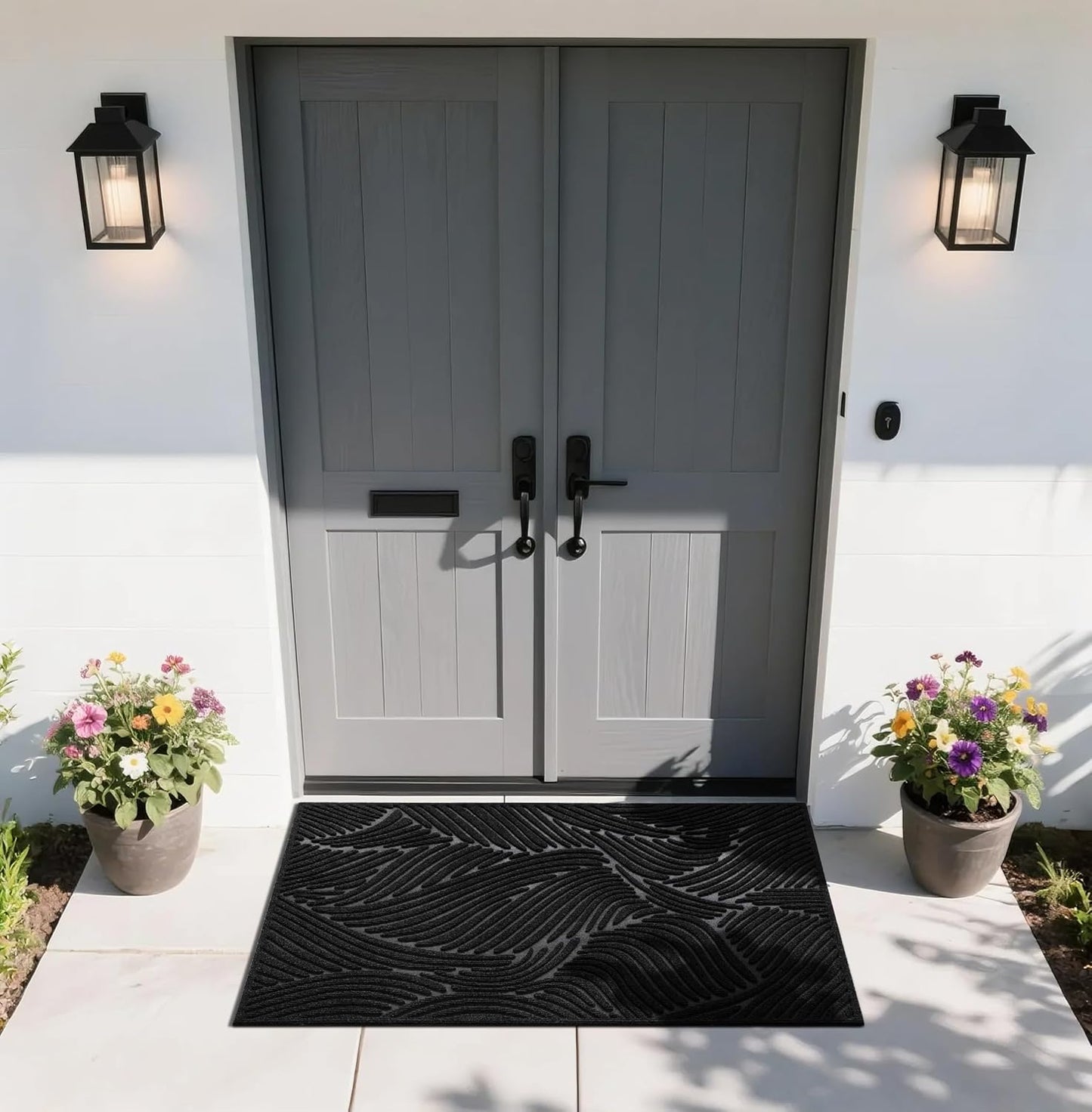 Yimobra Doormat Outdoor Entrance, Simple Stripes All-Weather Waterproof & Non-Slip Mat for Front Door, Heavy Duty Welcome Mat for Indoor, Garage, Patio-29.5x17, Dark Grey