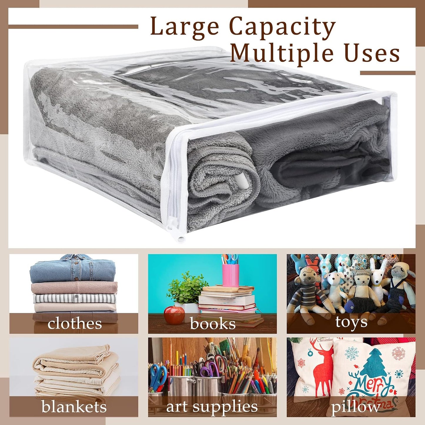Kingdder 16 Pcs Clear Zippered Storage Bags Plastic Sweater Bags with Zipper 10 x 10 x 2.5 Inch Vinyl Sheet Organizer and Storage for Clothing Blankets Sheet Linen Bed Pillow Cube Organizer