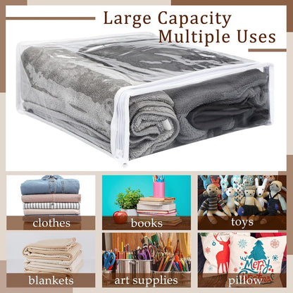 Kingdder 16 Pcs Clear Zippered Storage Bags Plastic Sweater Bags with Zipper 10 x 10 x 2.5 Inch Vinyl Sheet Organizer and Storage for Clothing Blankets Sheet Linen Bed Pillow Cube Organizer