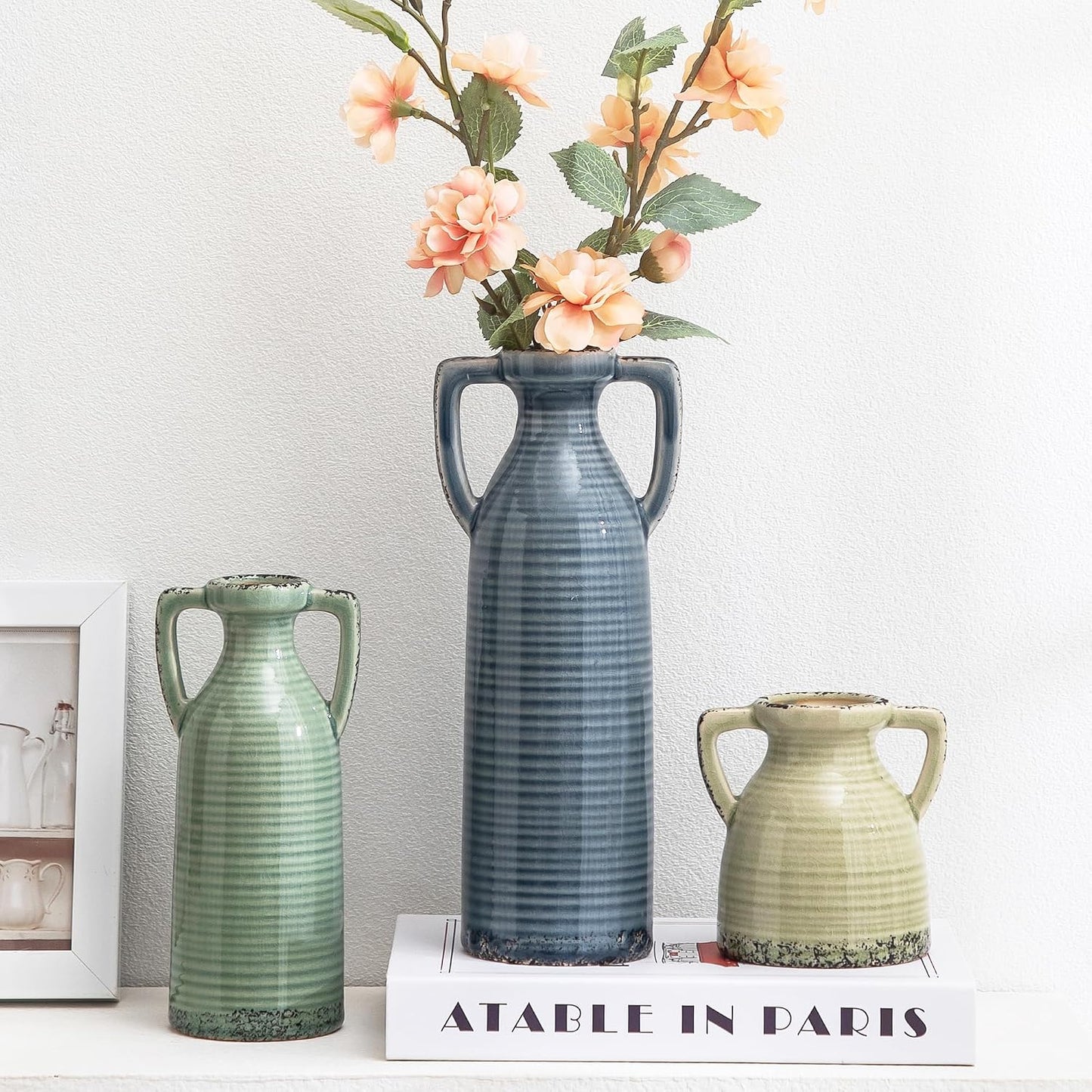 Bud Vase - Flower Vase Set - Decorative Vases - Ceramic Small Vase Set of 3 for Centerpieces - Ice Creak for Decor - Modern Decoration Vases for Home Farmhouse Table Office, Mini Vase by Lyeec