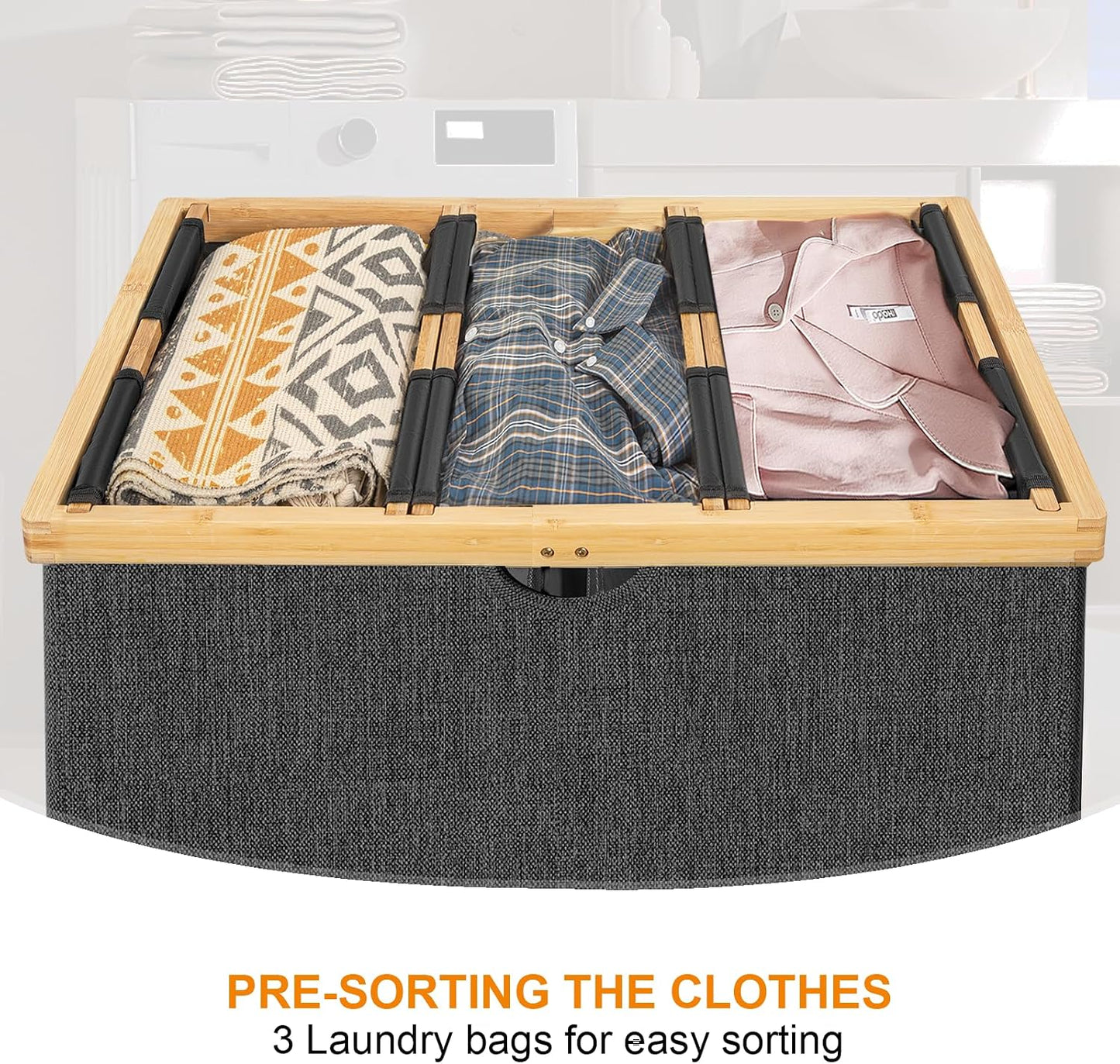 WOWLIVE 180L Laundry Hamper 3 Section, Bamboo Laundry Basket with lid, Extra Large Dirty Clothes Hamper with Removable Linner Bags, Laundry Bin Organizer Storage for Dorm Bedroom Bathroom, Beige