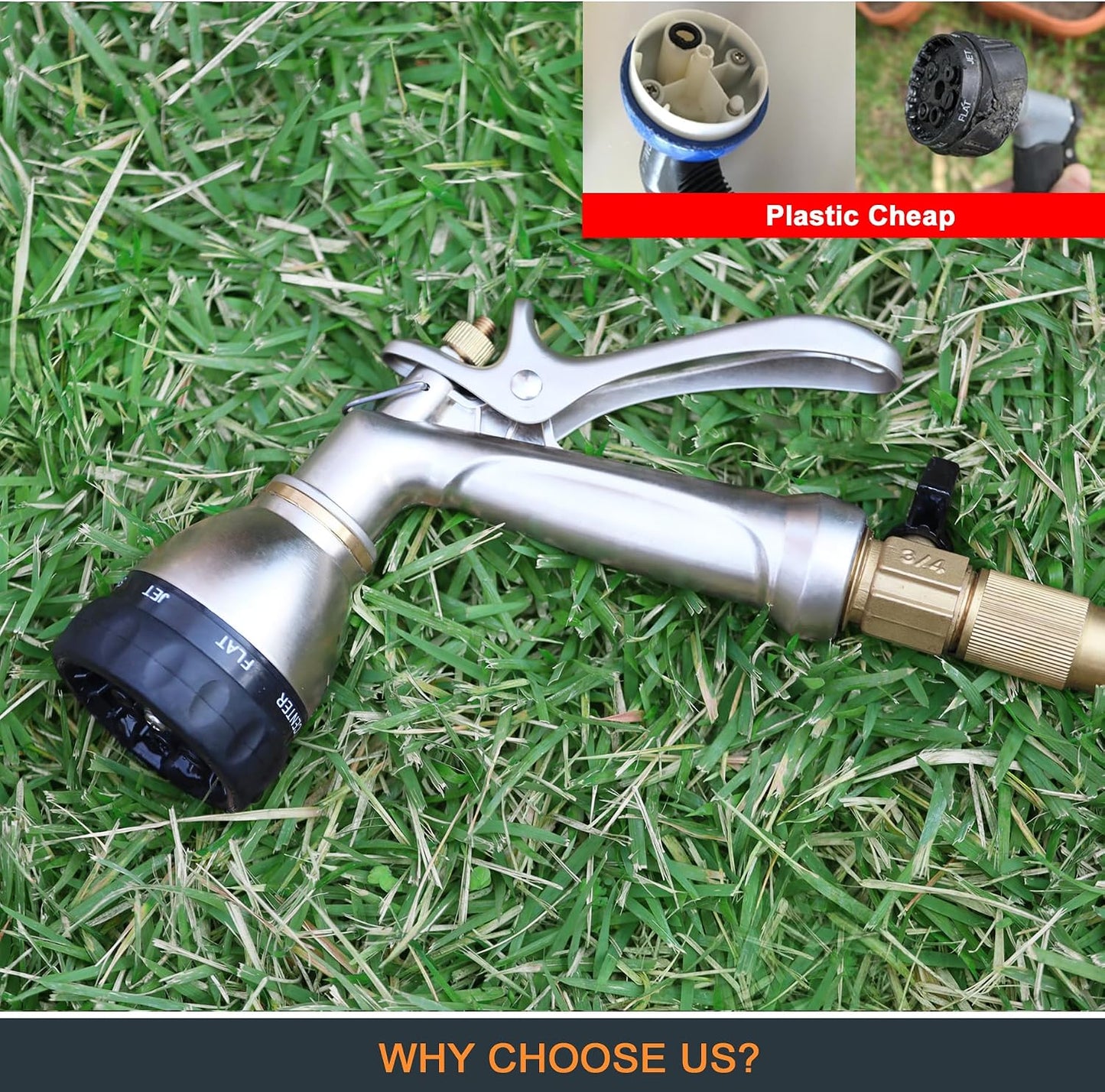 ESOW Garden Hose Nozzle 100% Heavy Duty Metal, Water Hose Sprayer with 7 Watering Patterns, Rear Trigger Design, High Pressure Nozzle Sprayer for Watering Plants, Car and Pet Washing