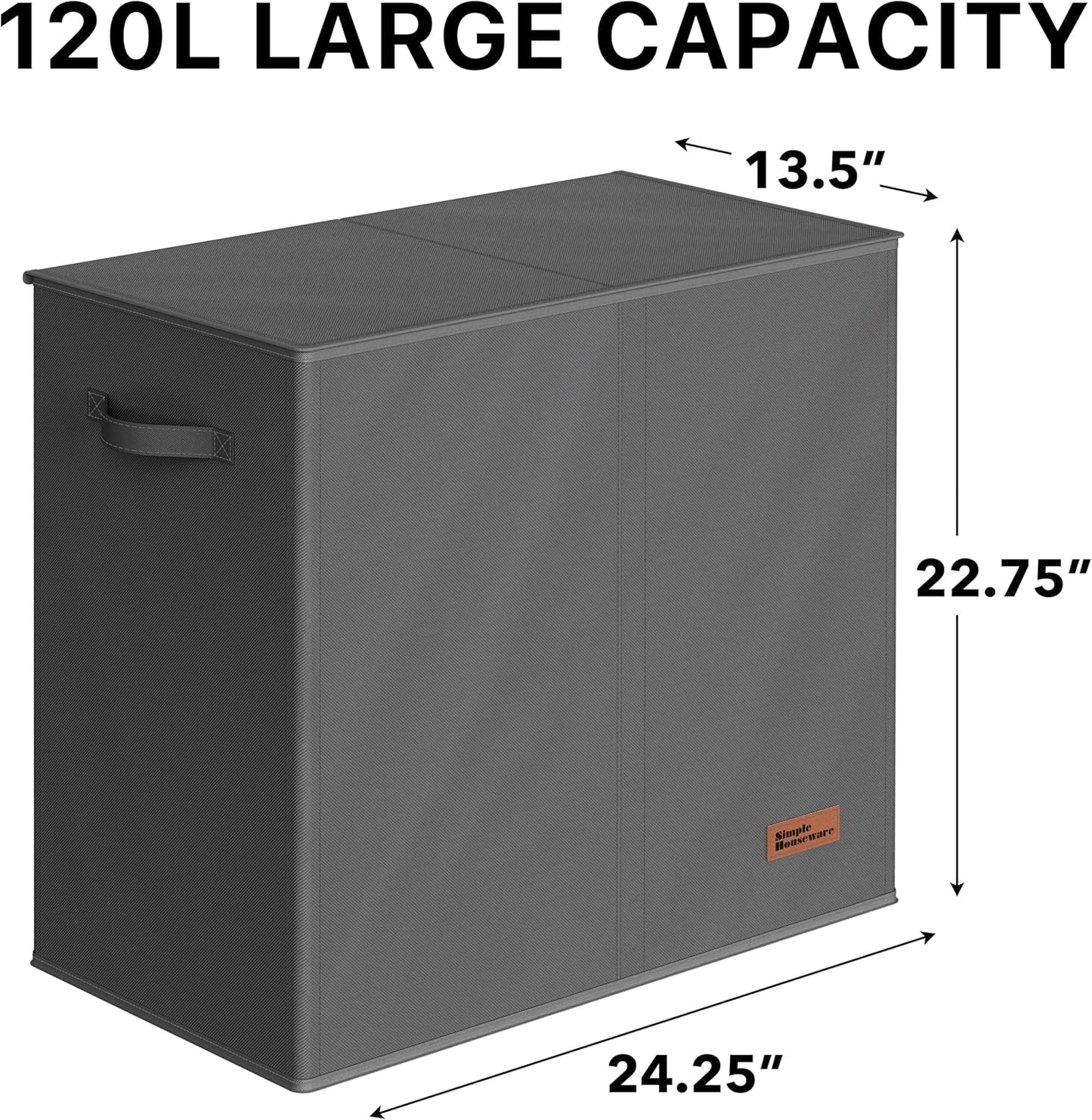Simple Houseware Double Laundry Hamper with Lid and Removable Bags, Black
