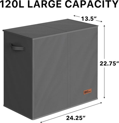 Simple Houseware Double Laundry Hamper with Lid and Removable Bags, Black