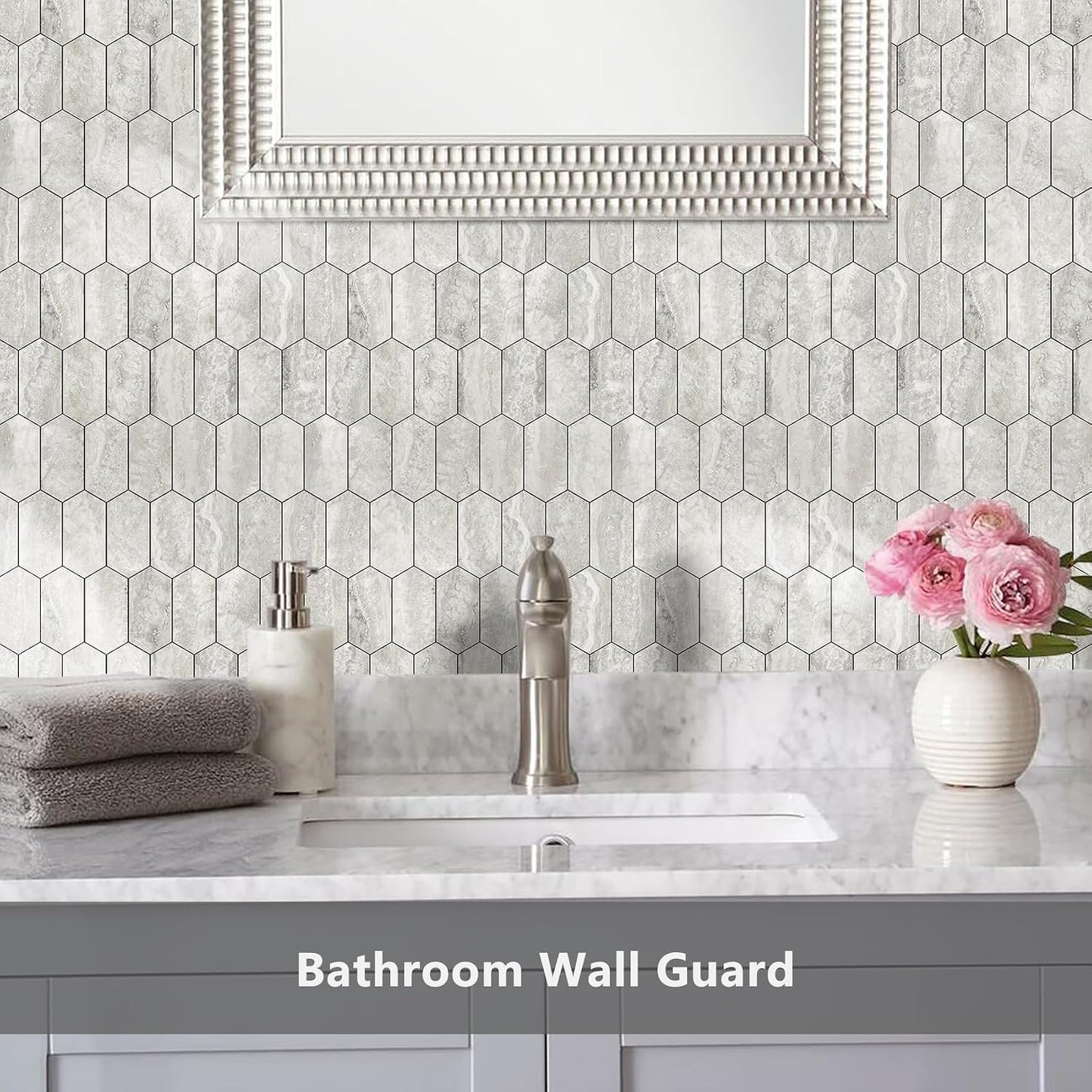 Vamos Tile Long Hexagon Peel and Stick Backsplash Tile - 10 Sheets Stick on Backsplash for Kitchen and Bathroom 12.4 x 12 Inch Glossy Wood Grain PVC Self Adhesive Mosaic Wall Tiles