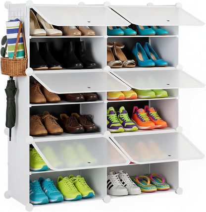 HealSmart Shoe Rack Organizer with Door, Shoe Storage Cabinet, Stackable Plastic Shelves for Closet, Entryway, Hallway, Bedroom, 8-Tier 32-Pair, White