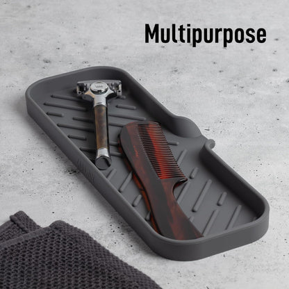 Zulay Kitchen (9x3.5in) Sponge Holder for Kitchen Sink - Flexible Heavy-Duty Multipurpose Sink Caddy - Counter Organizer for Kitchen, Bathroom, Makeup, Trinkets & More! (Grey)
