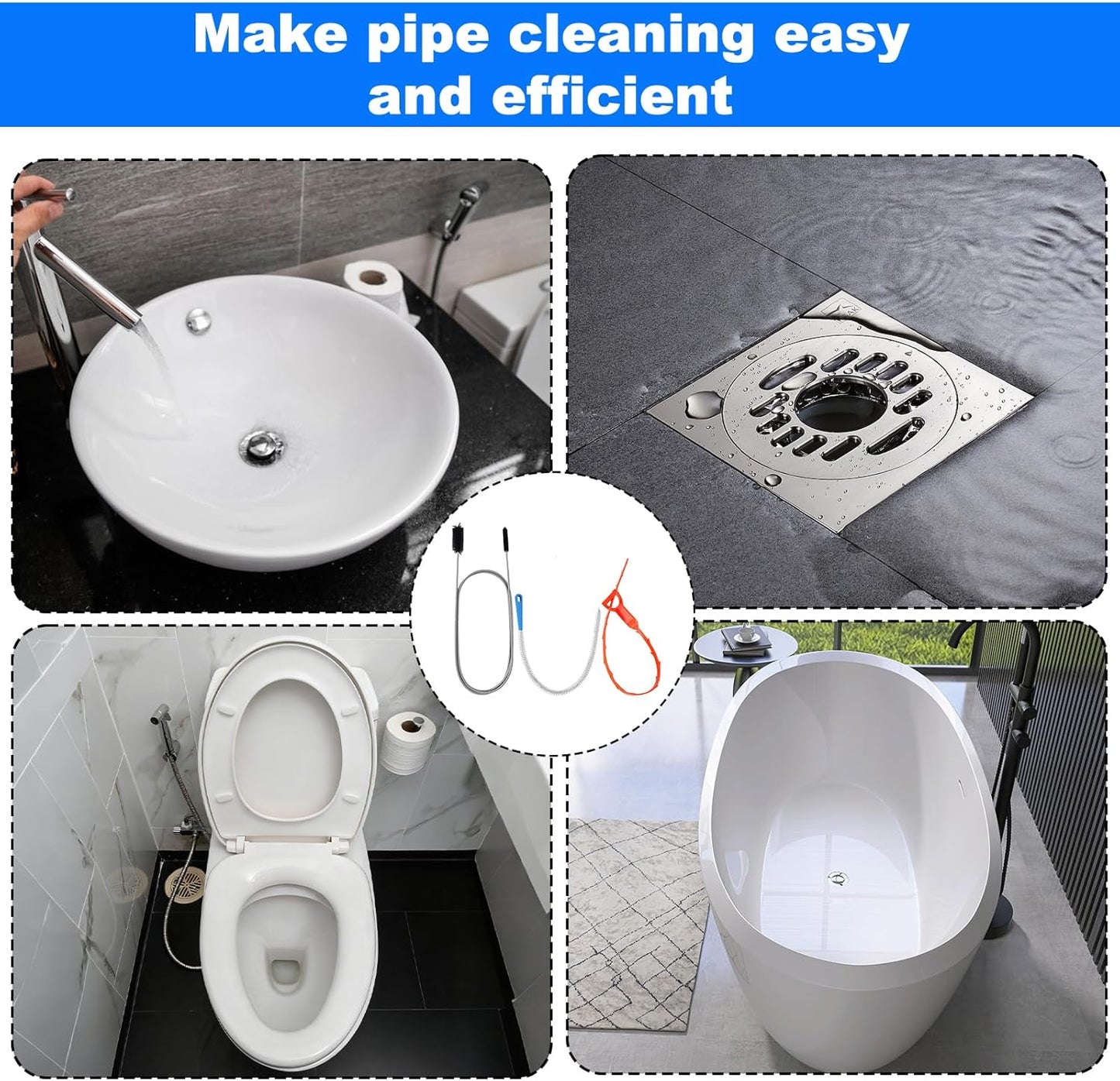 P Trap Cleaner Set,3 IN 1 P Trap Brush for Shower Kitchen Sink Bath Tub Bathroom,Including 20 Inch Drain Snake Remover,61 Inch Flexible Wire Brush,18 Inch All Bristle Brush