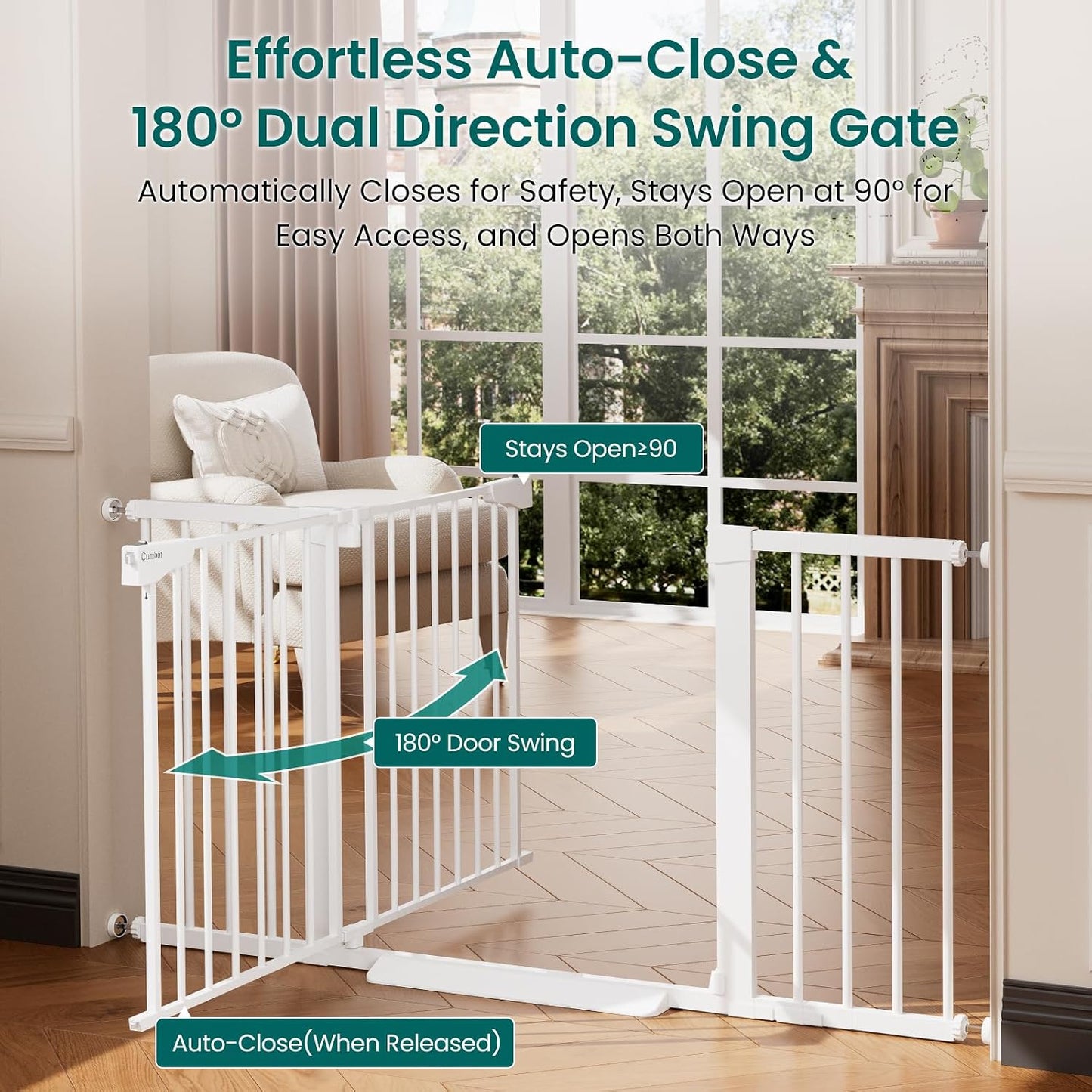 Cumbor 30-46" Baby Gate for Stairs, Mom's Choice Awards Winner-Auto Close Dog Gate for The House, Gifts for Mom, Easy Install Pressure Mounted Pet Gates for Doorways, Black