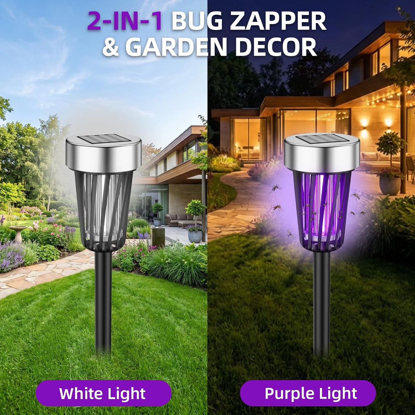 2026 Solar Bug Zapper Outdoor Waterproof Mosquito Repellent Outdoor Patio Mosquito Trap & Killer for Garden, Farm, Backyard, Solar Powered Fly Zapper for Small Flying Insect, Flies, Gnats, Moths(4)