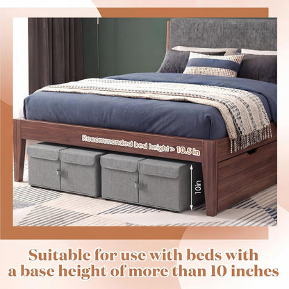 Geelin 4 Pack Under Bed Storage with Wheels, 10 Inch Height 65L Large Capacity Foldable Underbed Storage Bins with Lids & Handles, Easy Assembly Rolling Under Bed Containers for Clothes Blankets Shoes