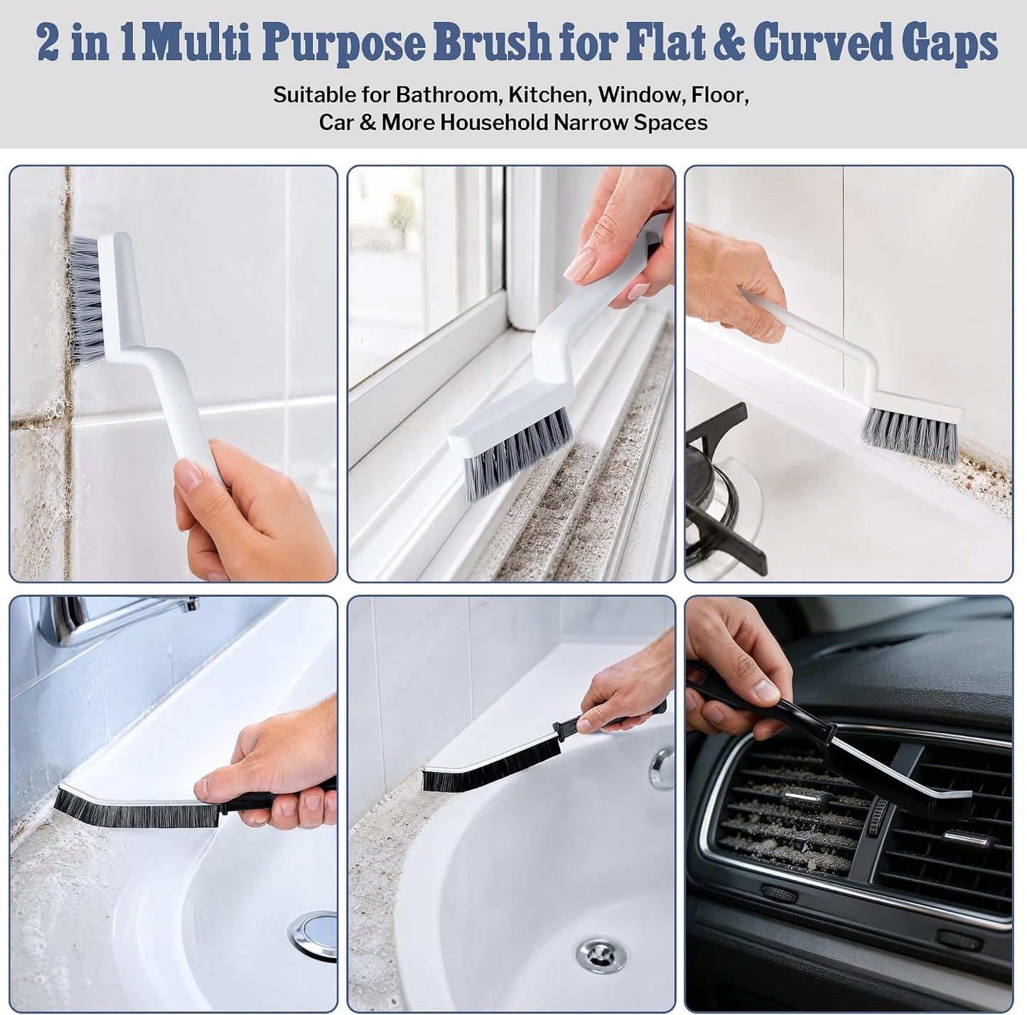 SIMPOR 4Pcs Grout Cleaner Brush Set, V Shape Grout Brush & Crevice Cleaning Brush, Stiff Tile Brush for Bathroom Kitchen Shower Floor Window Grout Cleaning Brush Gap Cleaning