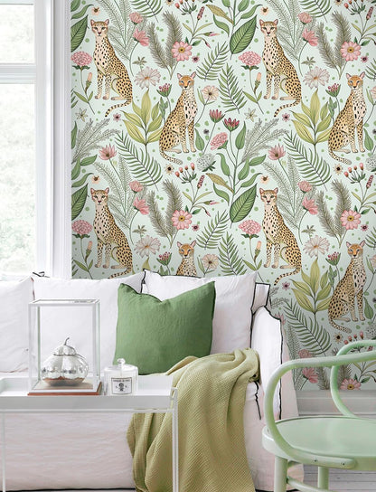 Floralplus Peel and Stick Wallpaper Leopard Jungle Removable Wallpaper for Bathroom Renter Friendly Wallpapers Self Adhesive Animal Floral Contact Paper for Accent Wall 17.5 x 118 in
