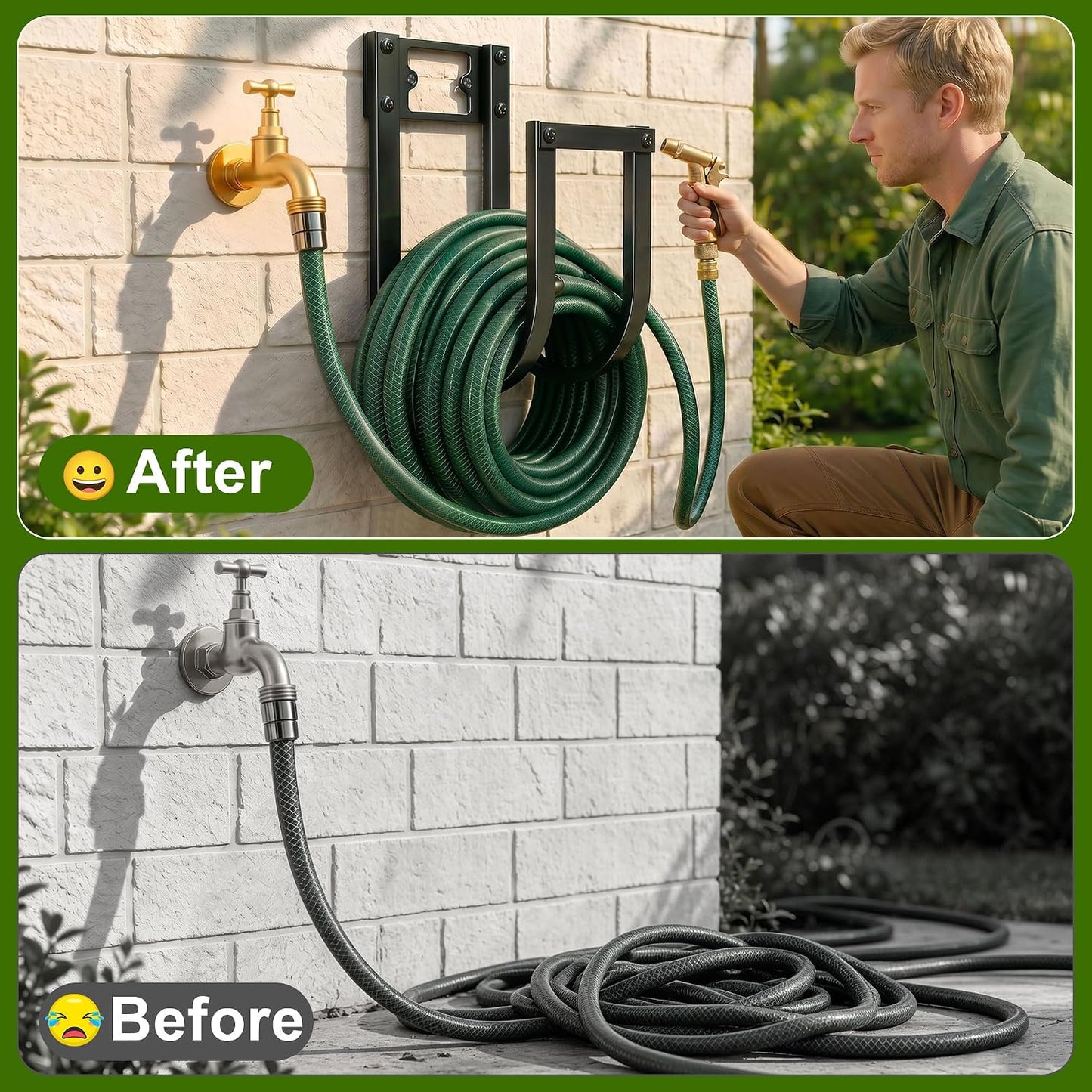 Garden Hose Holder Wall Mount - Heavy Duty Water Hose Holders for Outside, Detachable Garden Hose Hanger Holds 100 Ft, Metal Water Hose Storage for Garden Garage or Yard