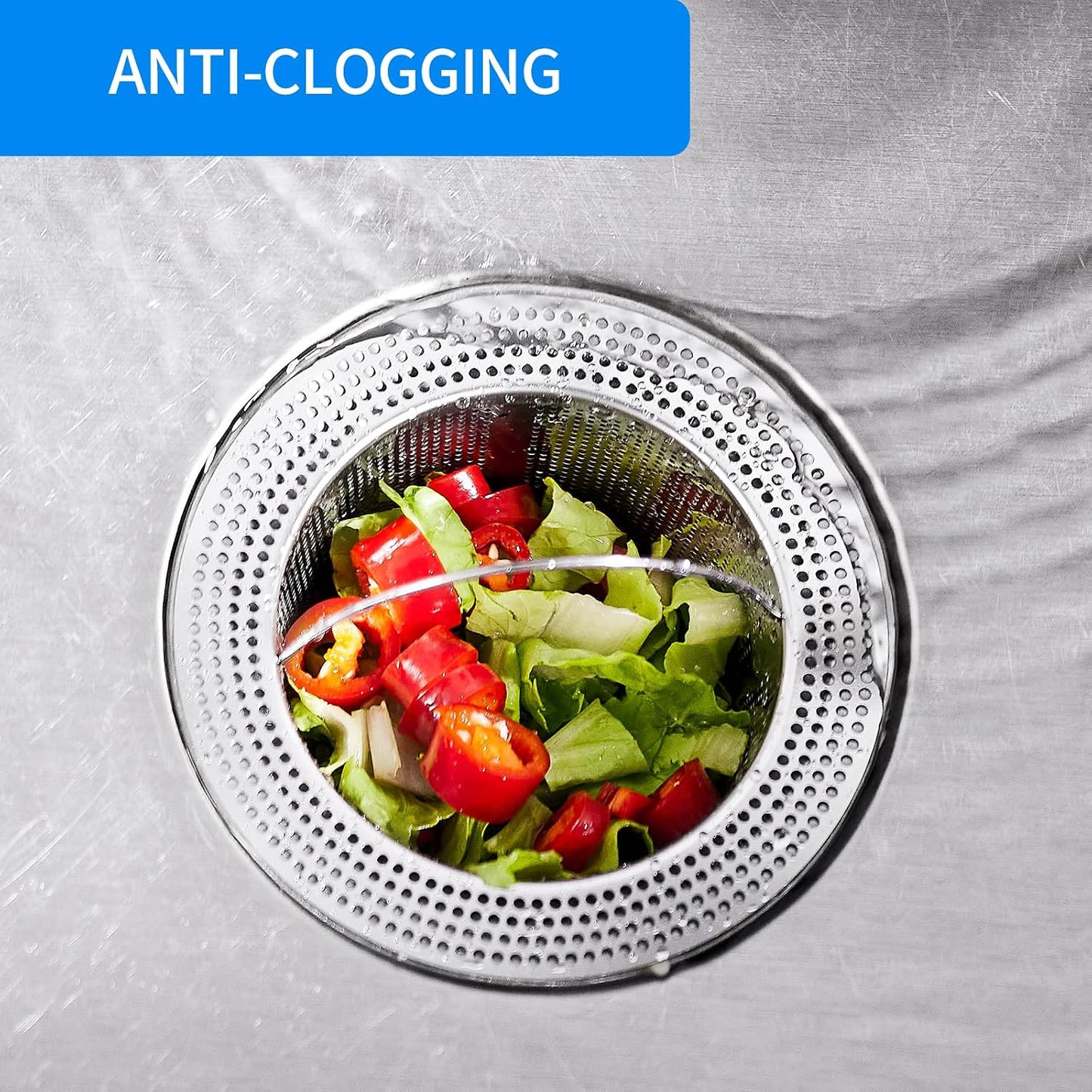 2 Pc Kitchen Sink Drain Strainer, 304 Stainless Steel with Portable Handle for Standard 3-1/2 Inch Drain, Large 4.21 Inch Basket