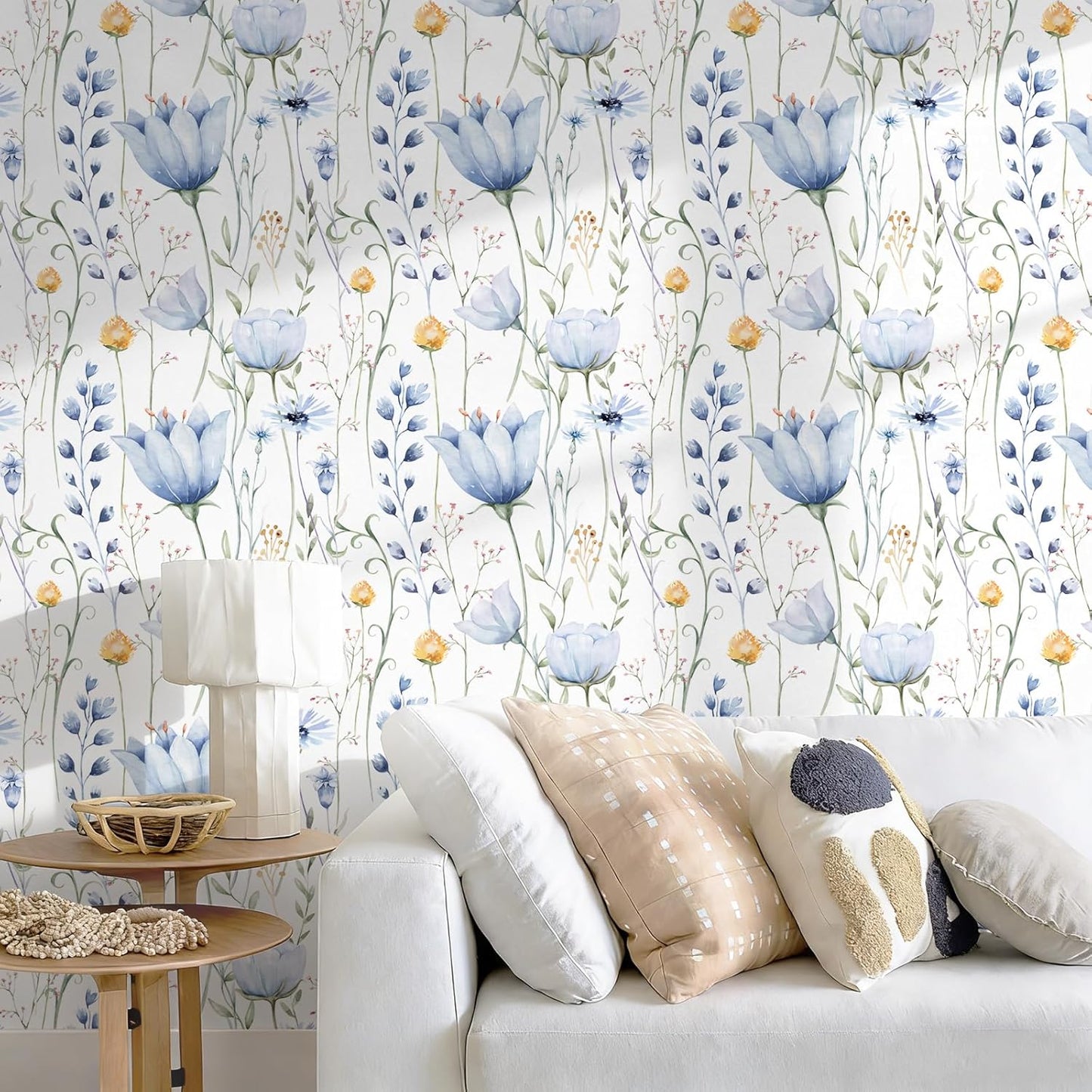 HeloHo Blue Floral Wallpaper Peel and Stick Self Adhesive Removable Wall Paper 16.1" X 118" Renter Friendly Waterproof Wallpaper Contact Paper for Furniture Living Room Bedroom Decor