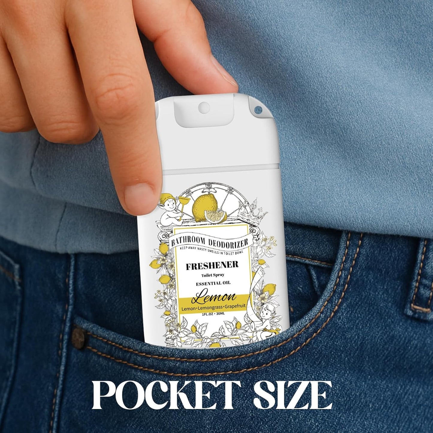 Pocket Size Toilet Spray for Poop, 2 Pack Lemon Scent, Bathroom Odor Eliminator with Removable Hook,Travel Essentials Variety