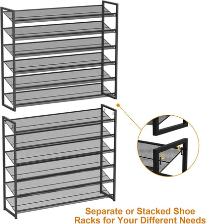 Large Shoe Rack 8 Tier Shoe Organizer, Heavy Duty Metal 4-Tier Stackable Shoe Storage Vertical Shoe Rack for Closet Front Door Entrance, Up to 50 Pairs, 44.8" W x 11.4" D x 56.7" H, Black