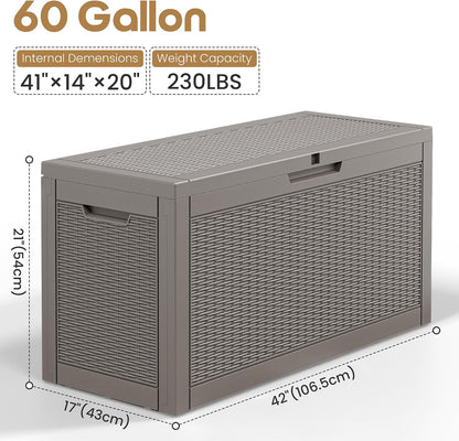 Outdoor Storage Box, 31 Gallon Resin Deck Boxes Outdoor Waterproof For Patio Furniture, Garden Tools, Pool Supplies, Lockable And UV Resistant (Rattan Gray)