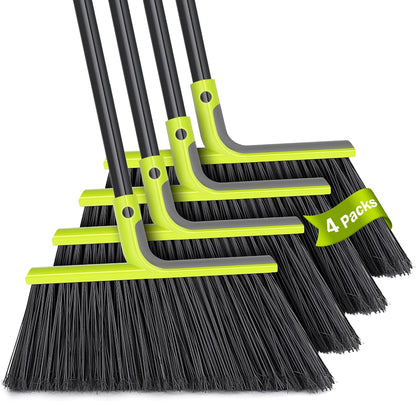 TidyBliss 4 Packs Outdoor Broom Heavy Duty, 56 inches Tall Commercial Soft Bristle Angle Brush for Sweeping Outside Patio Garden Porch Deck Shop Restaurant Garage House Lobby Hardwood Floors (Green)