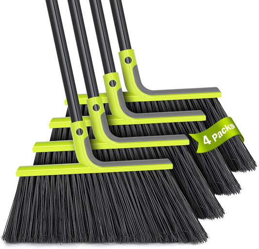 TidyBliss 4 Packs Outdoor Broom Heavy Duty, 56 inches Tall Commercial Soft Bristle Angle Brush for Sweeping Outside Patio Garden Porch Deck Shop Restaurant Garage House Lobby Hardwood Floors (Green)