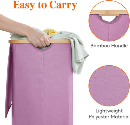 Lifewit 120L Laundry Basket with Lid, Clothes Hampers for Laundry with Bamboo Handles and 2 Removable Bag, Large Foldable Laundry Hamper for Bedroom, Bathroom, Dorm, Laundry Room, Beige