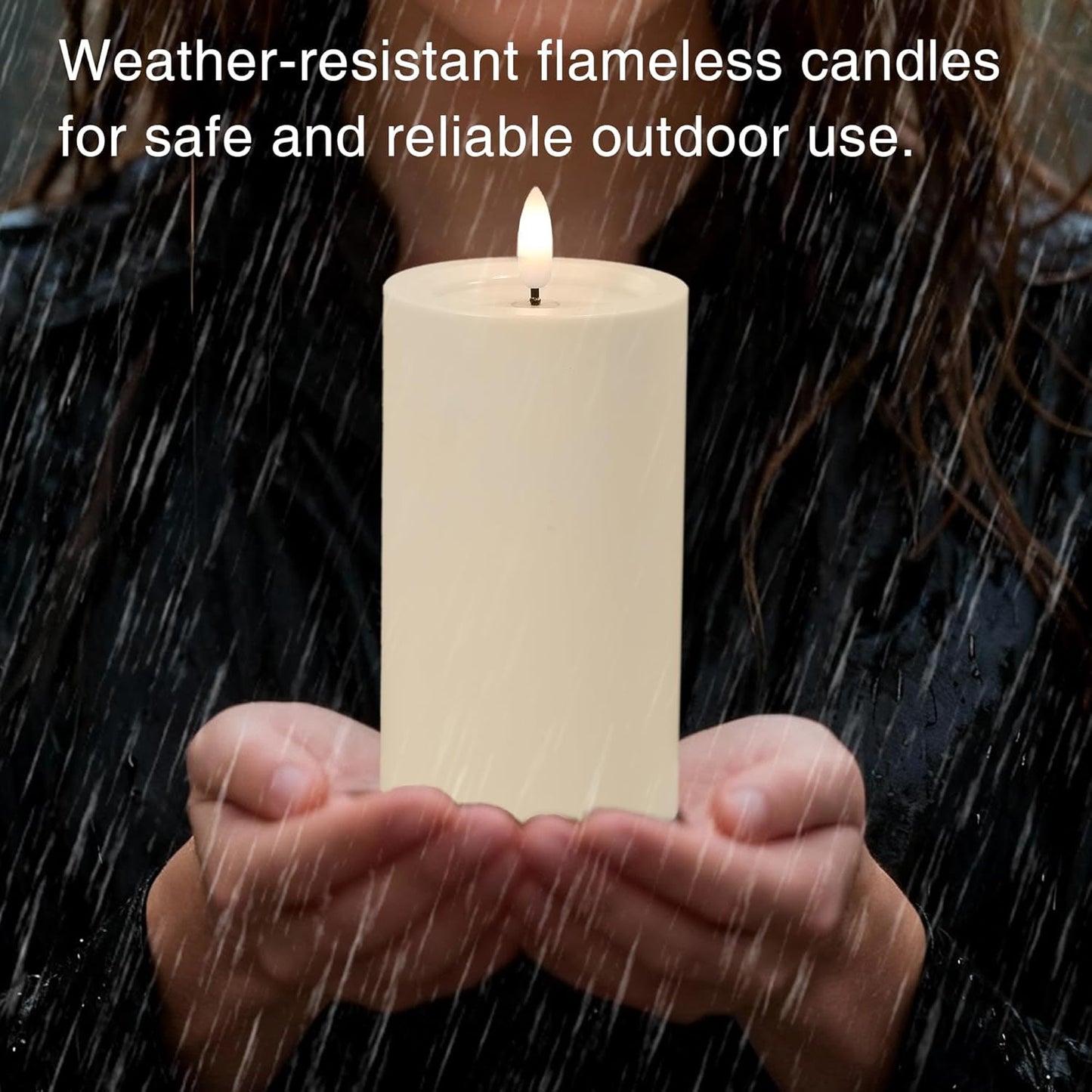 LUSHARBOR Outdoor Flameless Candles, Set of 3 Battery Operated Pillar Candles with Remote & Timer, 3" x4" 5" 6" Waterproof Plastic LED Candles for Patio Porch Garden Yard Candle Lantern Ivory