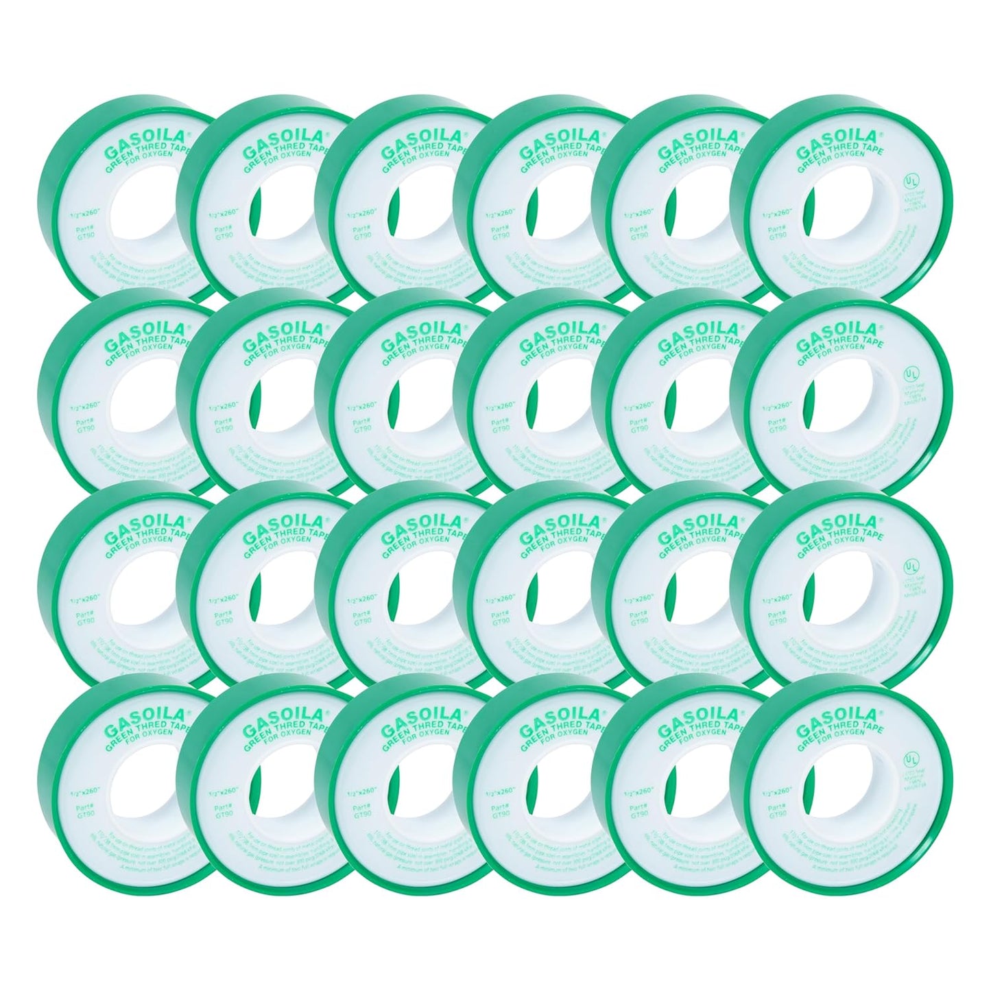 Gasoila Green PTFE Thread Seal Tape – Professional-Grade High-Density Thread Tape for Oxygen Lines – Leak-Proof Seal, Non-Toxic (1/2 Inch x 260 Inch Roll)