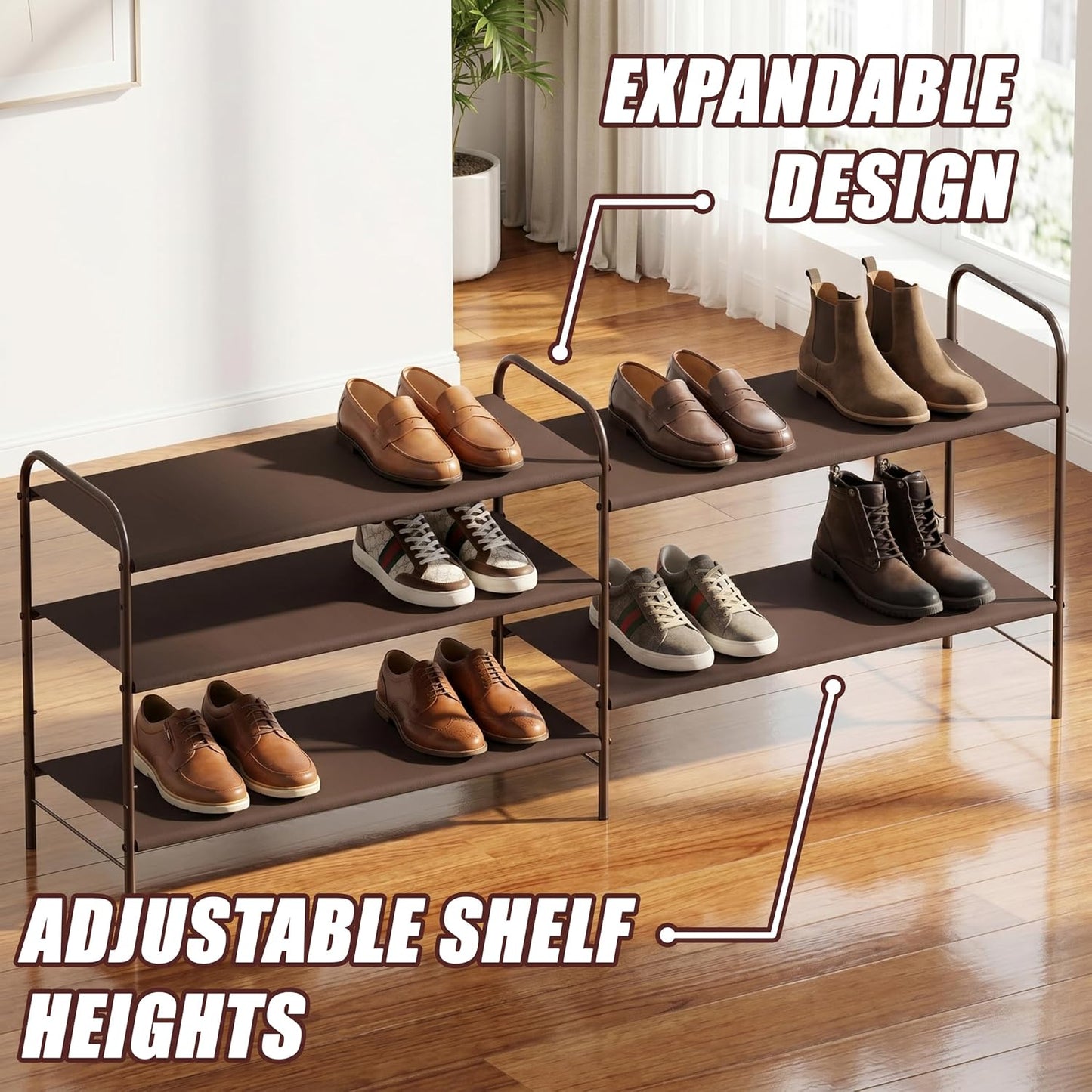 Simple Houseware 3-Tier Shoe Rack Storage Organizer, Grey – Space-Saving Shoe Shelf, Holds 9–16 Pairs, Sturdy Metal Frame, Easy Assembly – Closet, Entryway, Bedroom Shoe Storage Solution