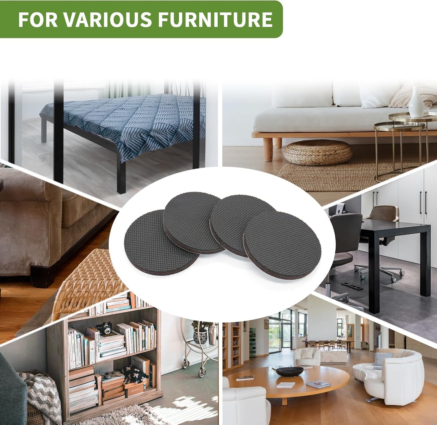 Non Slip Furniture Pads 36 PCS 1'' Square - Anti Slip Furniture Pads - Self Adhesive Rubber Feet Furniture Feet - Chair Leg Floor Protectors - Keep Furniture in Place
