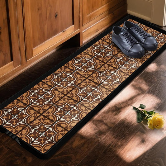 BEHERO Boot Tray Shoe Mat, Rubber Shoe Matt Tray Indoor/Outdoor Use, 16" x27.5" Shoe Cleaning Mat Non-Slip with Raised Edge for Entryways, Decks, and Patios (Black)