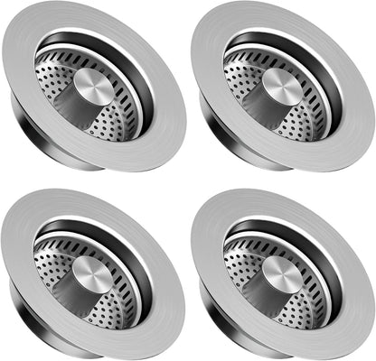 Sink Drain Strainer 3 in 1, 304 Stainless Steel Pop Up Kitchen Sink Stopper with Anti-Clogging Basket, Kitchen Essential Drain Anti-Clog Gadgets, Fits US Standard 3-1/2'' Sink Drain (SUS 304 Brushed)