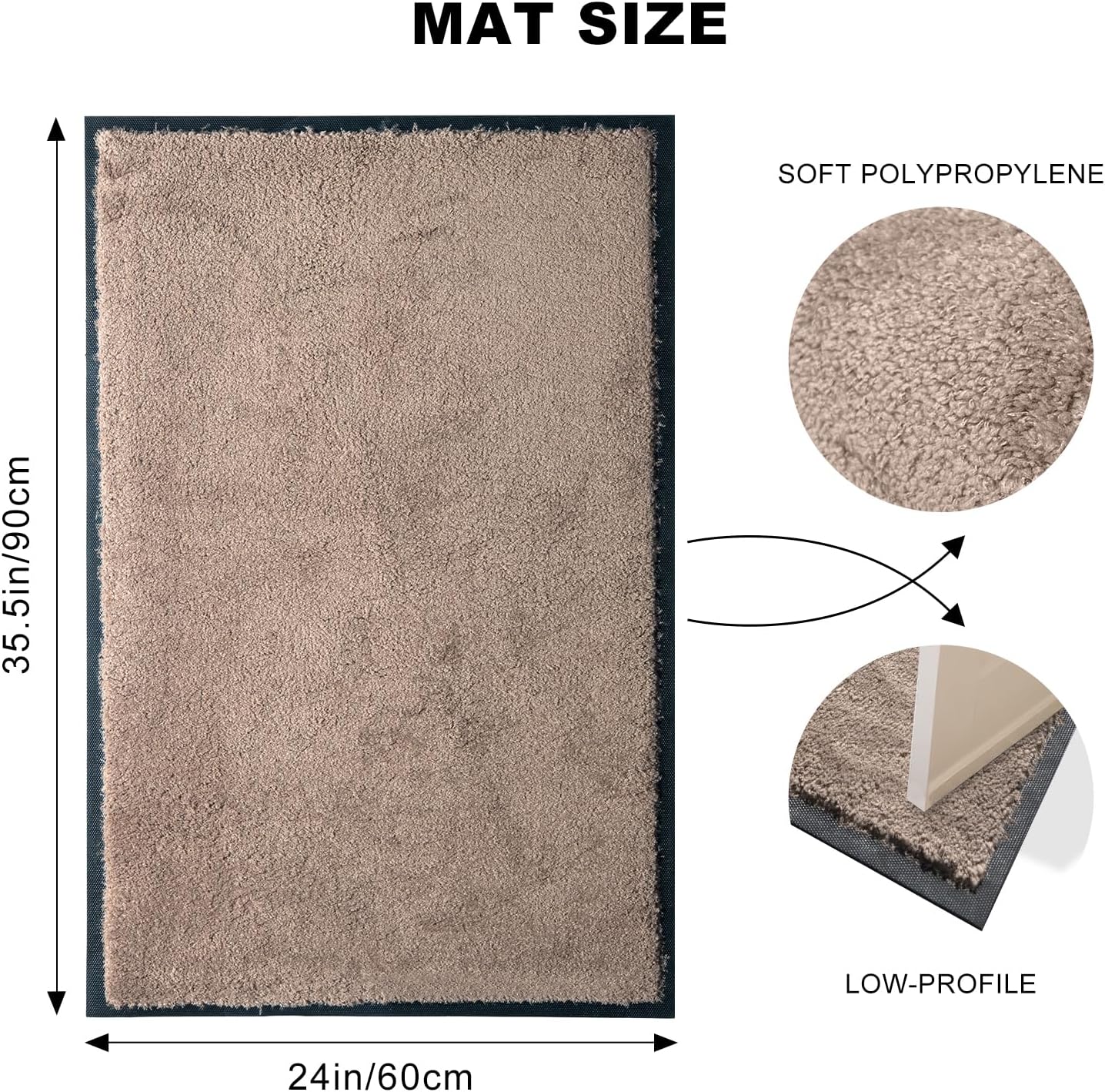 Mibao Front Door Mat, Dirt Trapper Welcome Mat for Outdoor Indoor, Non-Slip Waterproof Doormat, Durable Machine Washable Low Profile Entry Rug for Back Door Outside Patio Porch, 29.5" x 17", Grey