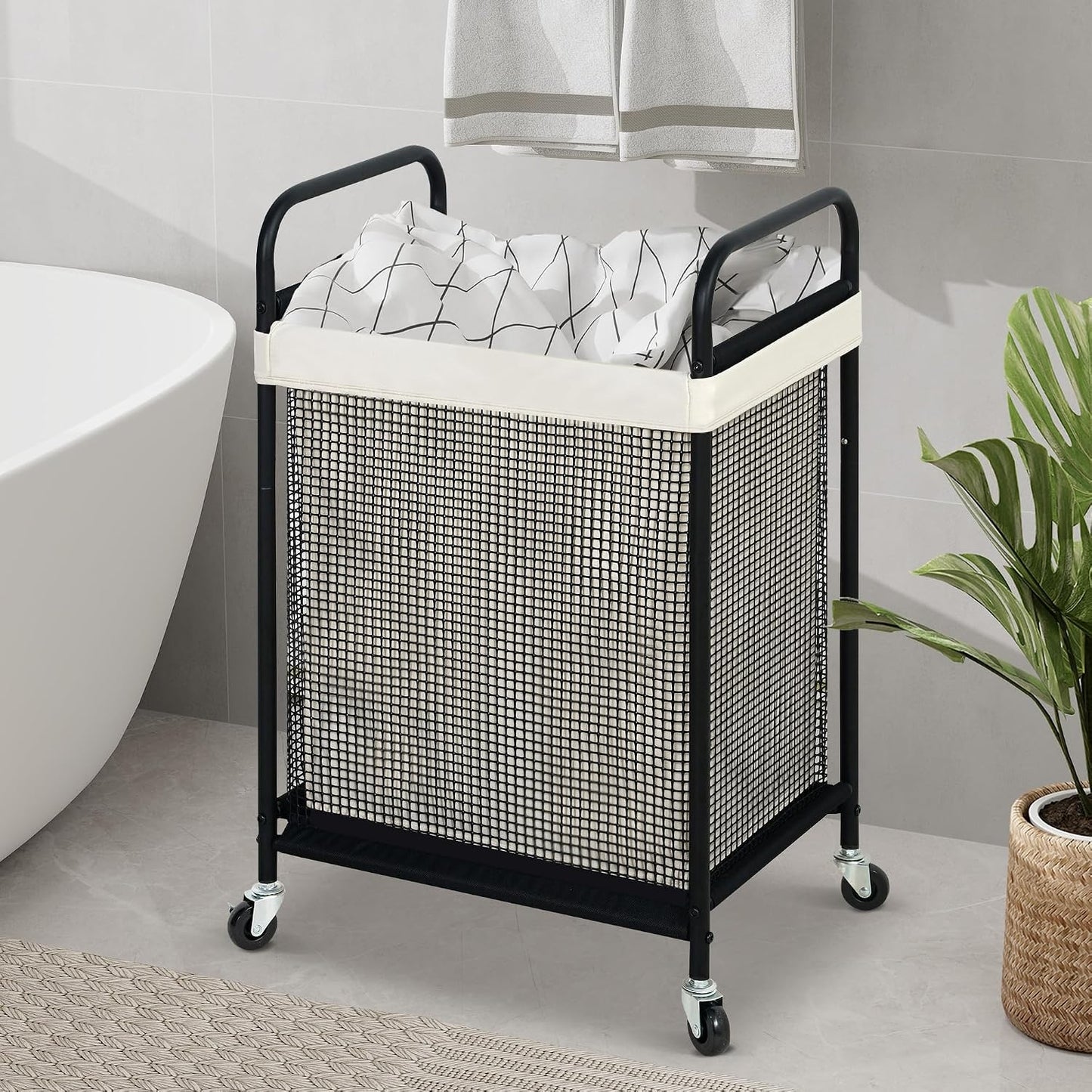 STO STO Laundry Hamper 3 Section, 120L Rolling Laundry Sorter Cart with Removable and Washable Liner Bag, Clothes Hamper with Wheels and Metal Handle for Laundry Room and Bedroom